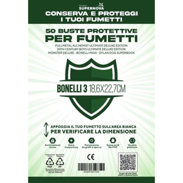 Studio Supernova | 50 Buste Protettive Bonelli 3 (18,6 X 22,7)